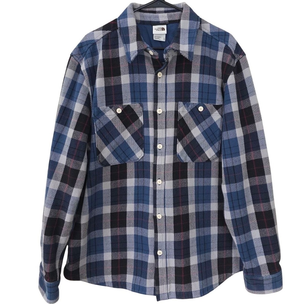 The North Face Plaid Flannel Shirt Mens XL‎ Blue Black Red Button Up Long Sleeve